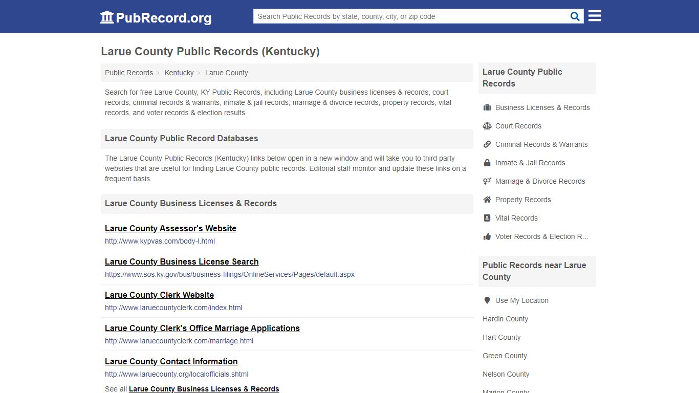 Free Larue County Public Records (Kentucky Public Records) - PubRecord.org